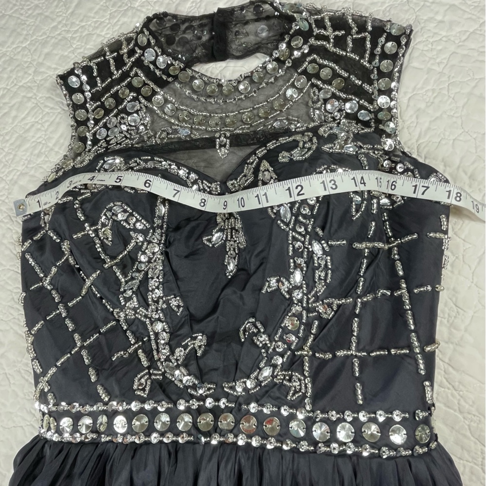 🔥Diamond Crystal Bead Accent Sleeveless A-line Full Maxi Party Formal Gown - Picture 9 of 17